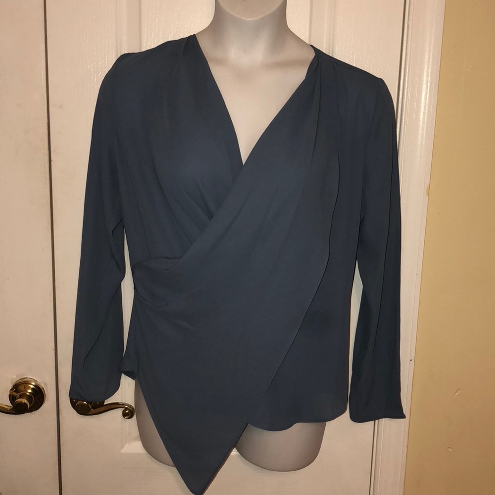 Premise  long sleeve faux wrap top shadow blue L
